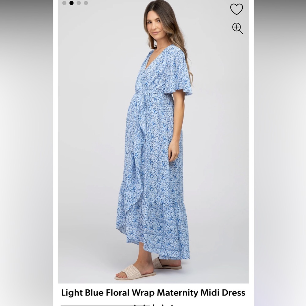 Light Blue Floral Wrap Maternity Midi Dress